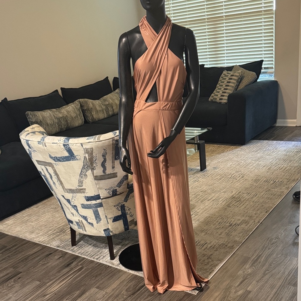 Fashion Nova Halter Jumpsuit in Peach